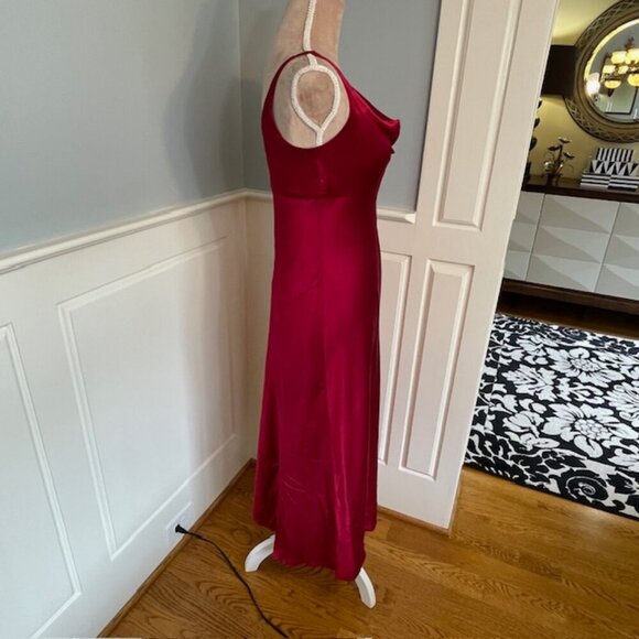 Vintage Ann Taylor 100% Silk Cowl Drape Neck Midi Slip Dress Red Satin XS/4P - Picture 6 of 10